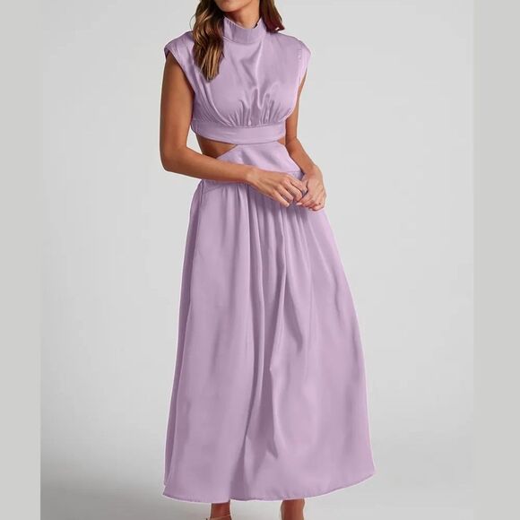 💲2️⃣0️⃣ Bundled ✔️Cutout Mock Neck Sleeveless Dress Lavender Maxi Sz Large - Picture 4 of 8